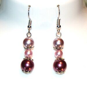 Rose, mauve, and orchid dangle earrings ED-10-001
